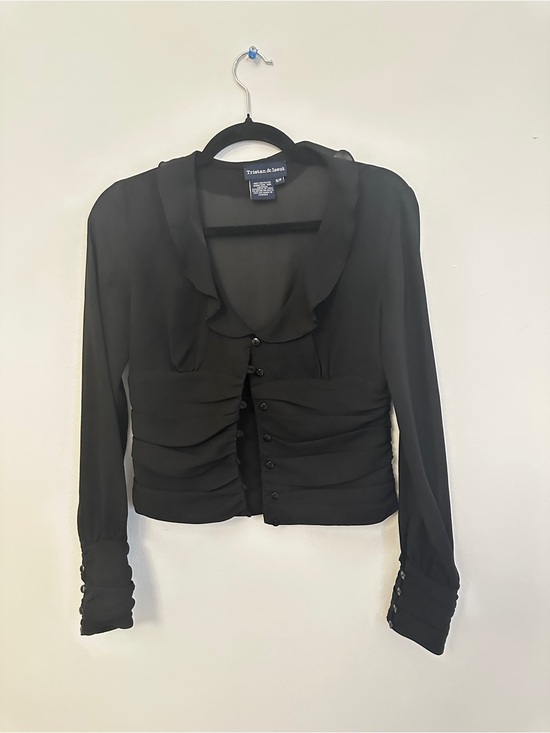 Tristan & Iseut Jackets & Blazers - Y2K Black Ruffled Blouse - With Jean Style